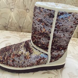 UGG Sequin-Embellished Winter Boots - Silver and Brown